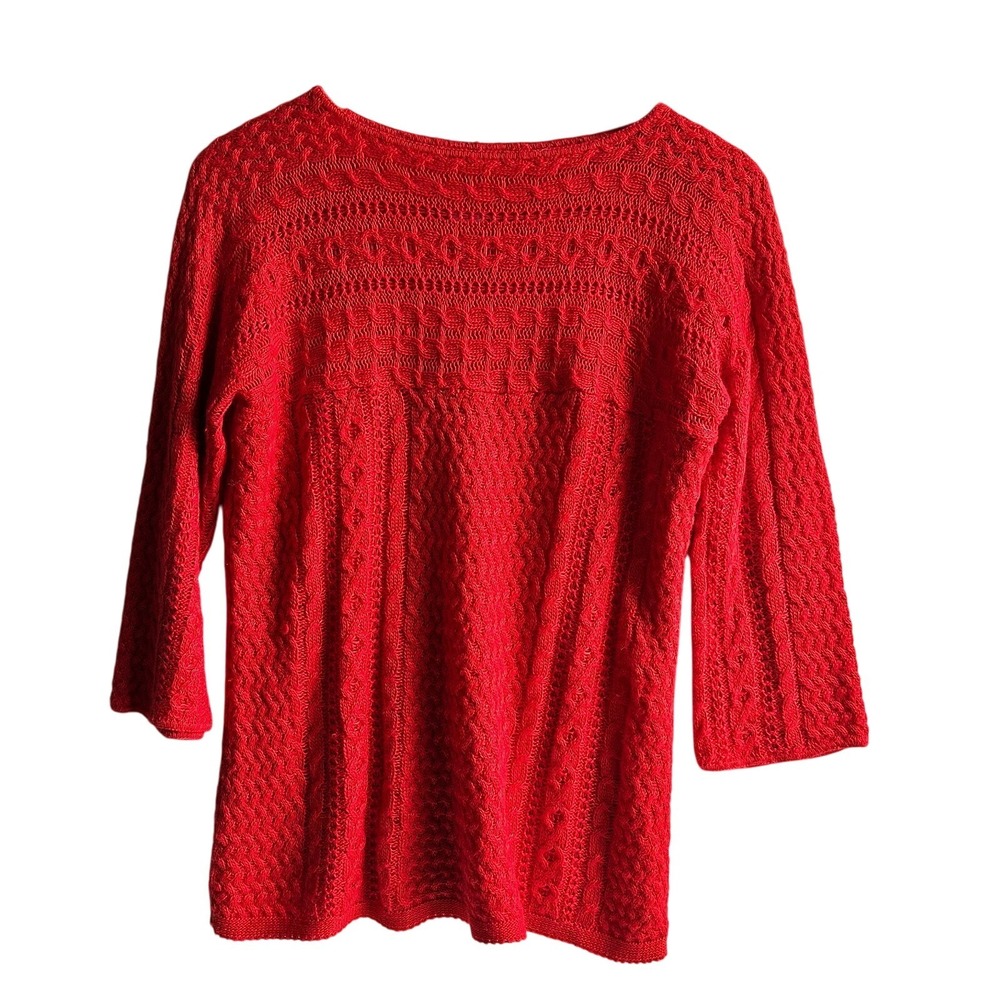 Ruby Rd. Knit Sweater‎ Red Textured 3/4 Sleeve Red Pullover Medium Grandma Cabin